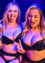 Voluptuous blondes have a great time playing with each others tits