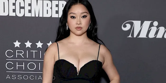 Lana Condor cleavage in black