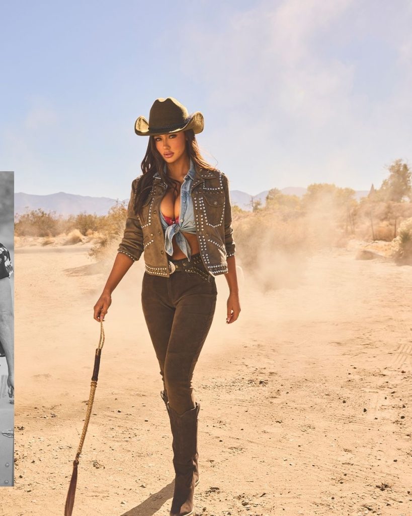 Big boob cow girl on a dusty road